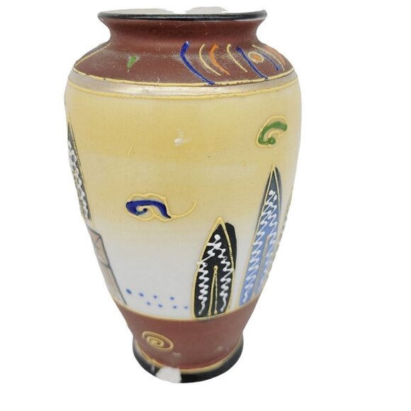 Vintage Japanese Satsuma Moriage 5" Porcelain Vase Hand Painted Raised Design - Picture 4 of 11